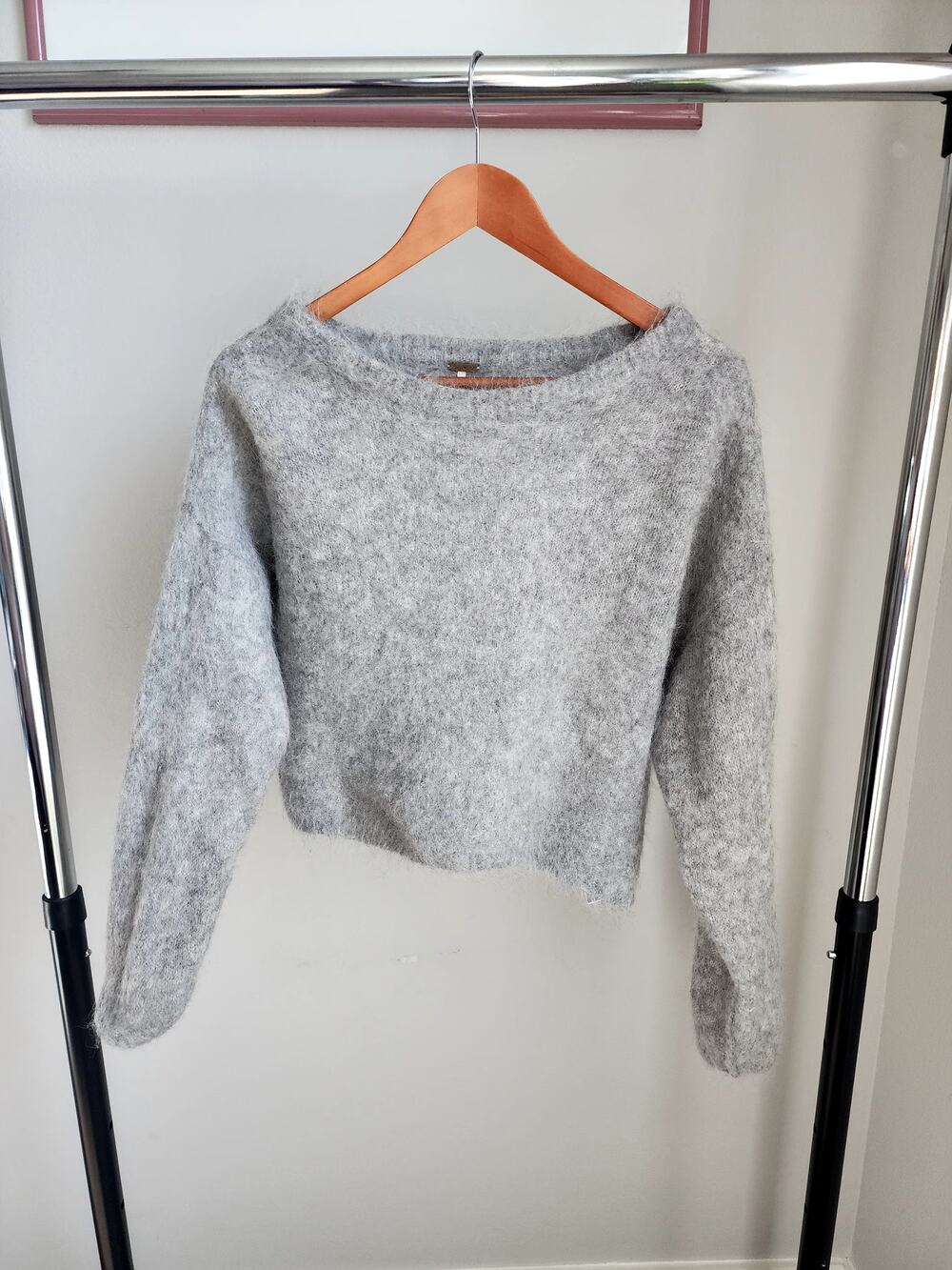 Free People Grey Alpaca Blend Fuzzy Knit Crop Sweater Size S